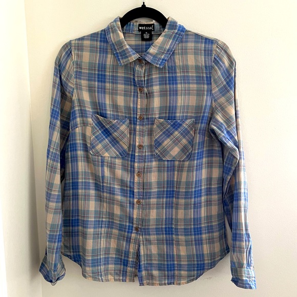 Wet Seal Blue Plaid Button Up Shirt - Picture 1 of 4
